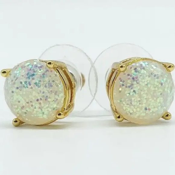 Kate Spade Gold Tone Opal Glitter Gumdrop Round Stud Earrings